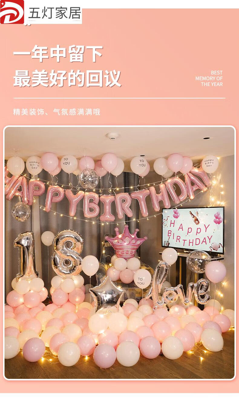 生日背景布网红成人生日快乐场景布置用品背景墙18岁男朋友气球派对