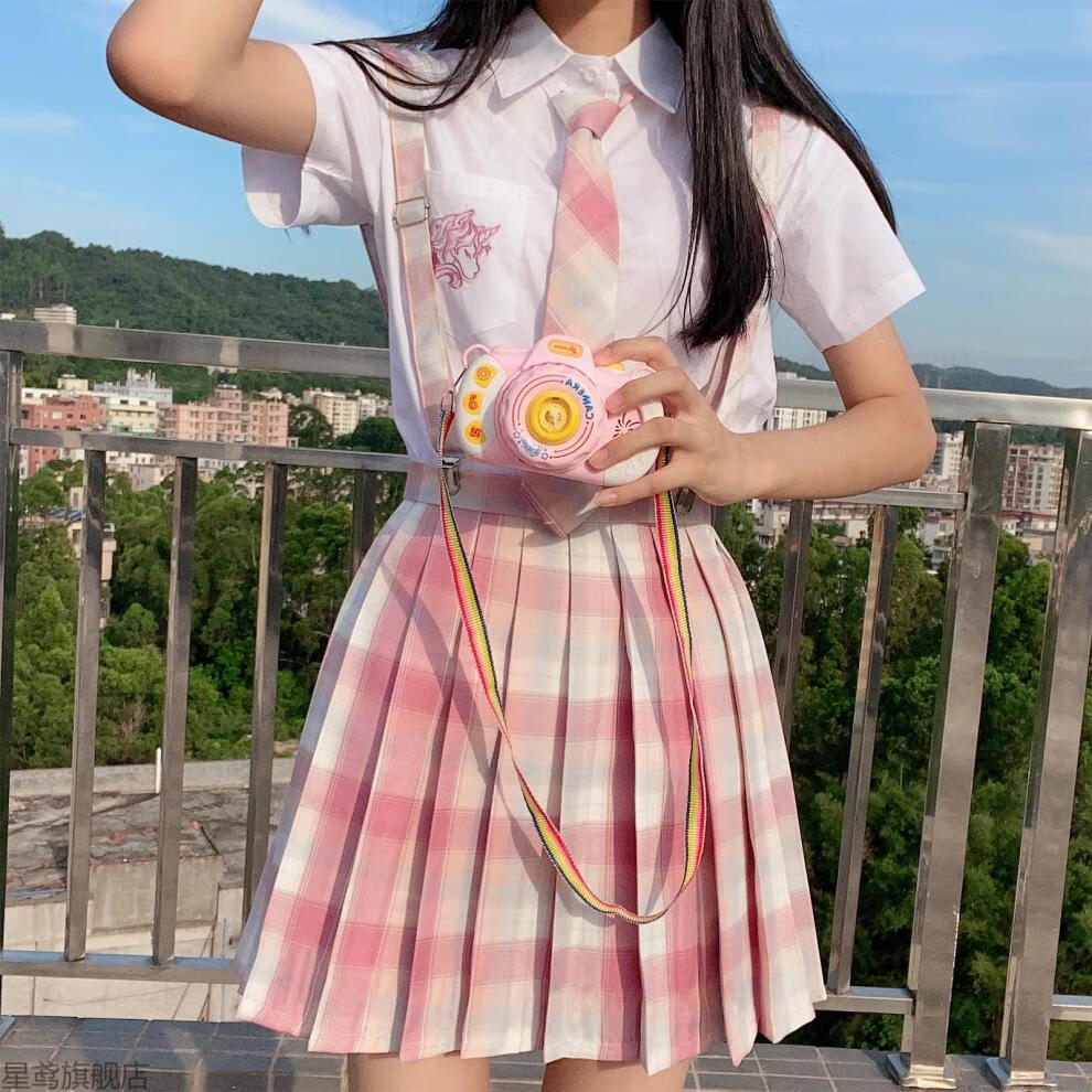 星鸢显腿长的软萌妹子「小椿」水果糖jk制服裙套装全套学院风粉色格子