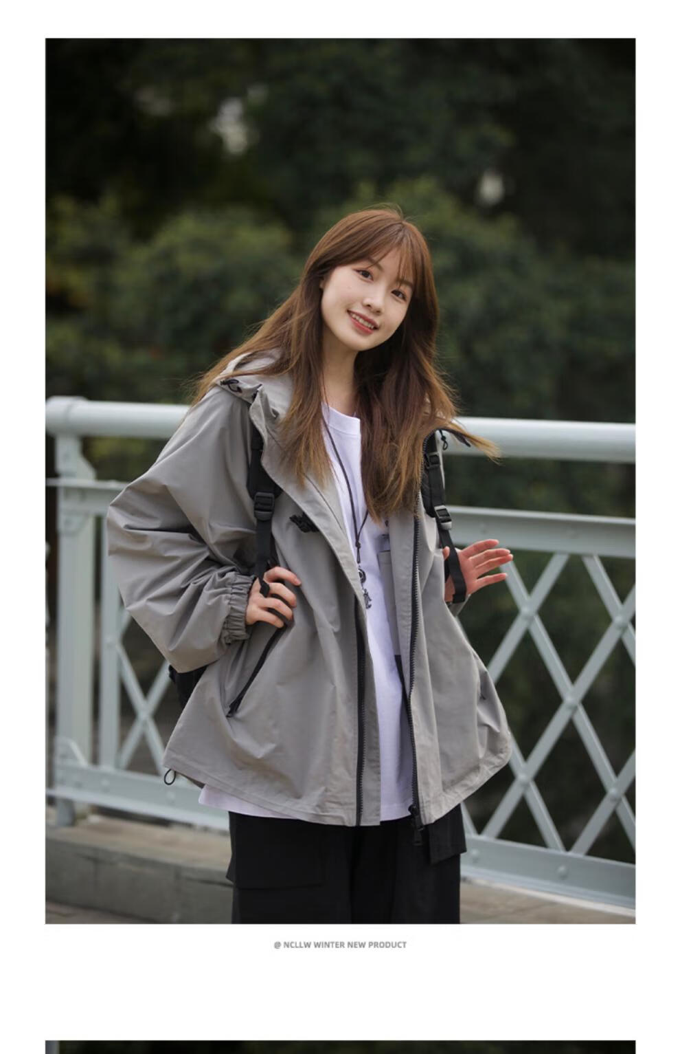 纺晒衣女防紫线连帽风衣外套防风纺晒机能风日系休闲新款宽松卡其色m