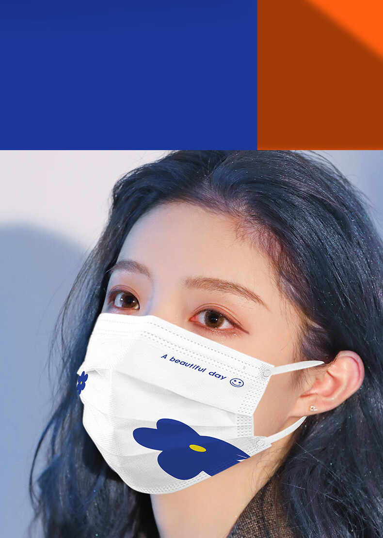 oeny克莱因蓝口罩女高颜值2022新款时尚版莫兰迪色囗罩彩色三层克莱因