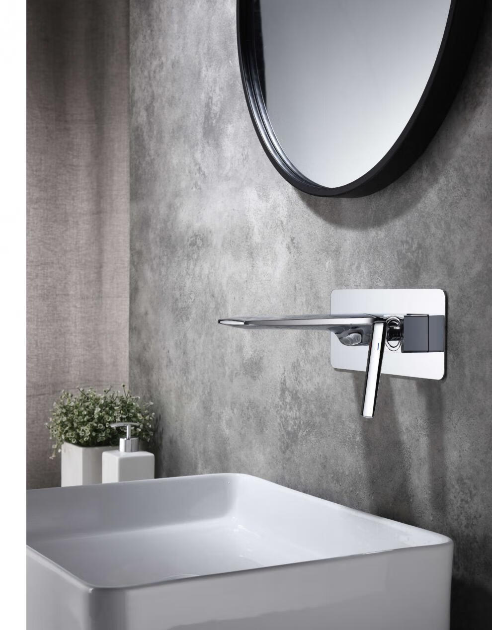 汉斯格雅墙出水龙头暗装黑色全铜玫瑰金拼色脸盆入墙式龙头嵌入式