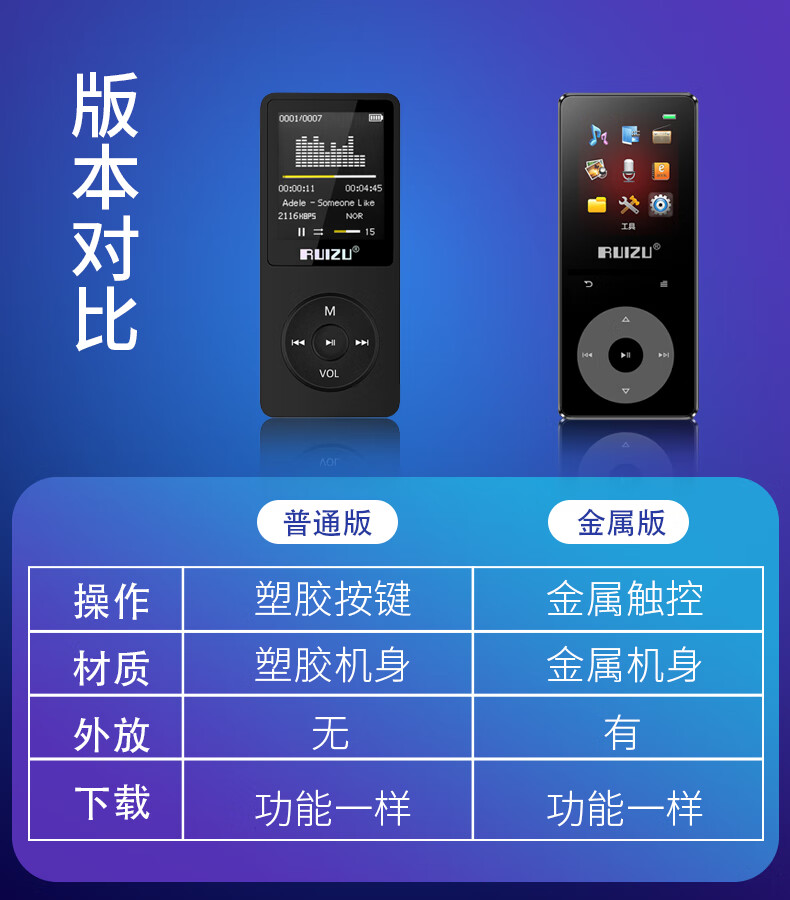 olevo按键板老式怀旧悦族按键mp3学生版听歌专用随身听便携式mp4播放