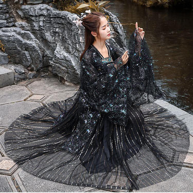 汉服女月笙南国古装齐胸襦裙超仙气飘逸改良汉元素日常装阿蛛 黑色 s