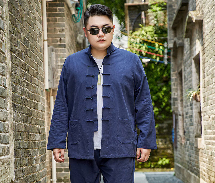 富贵鸟加肥加大码长袖衬衫中国风盘扣立领唐装宽松肥佬胖子长袖衬衣