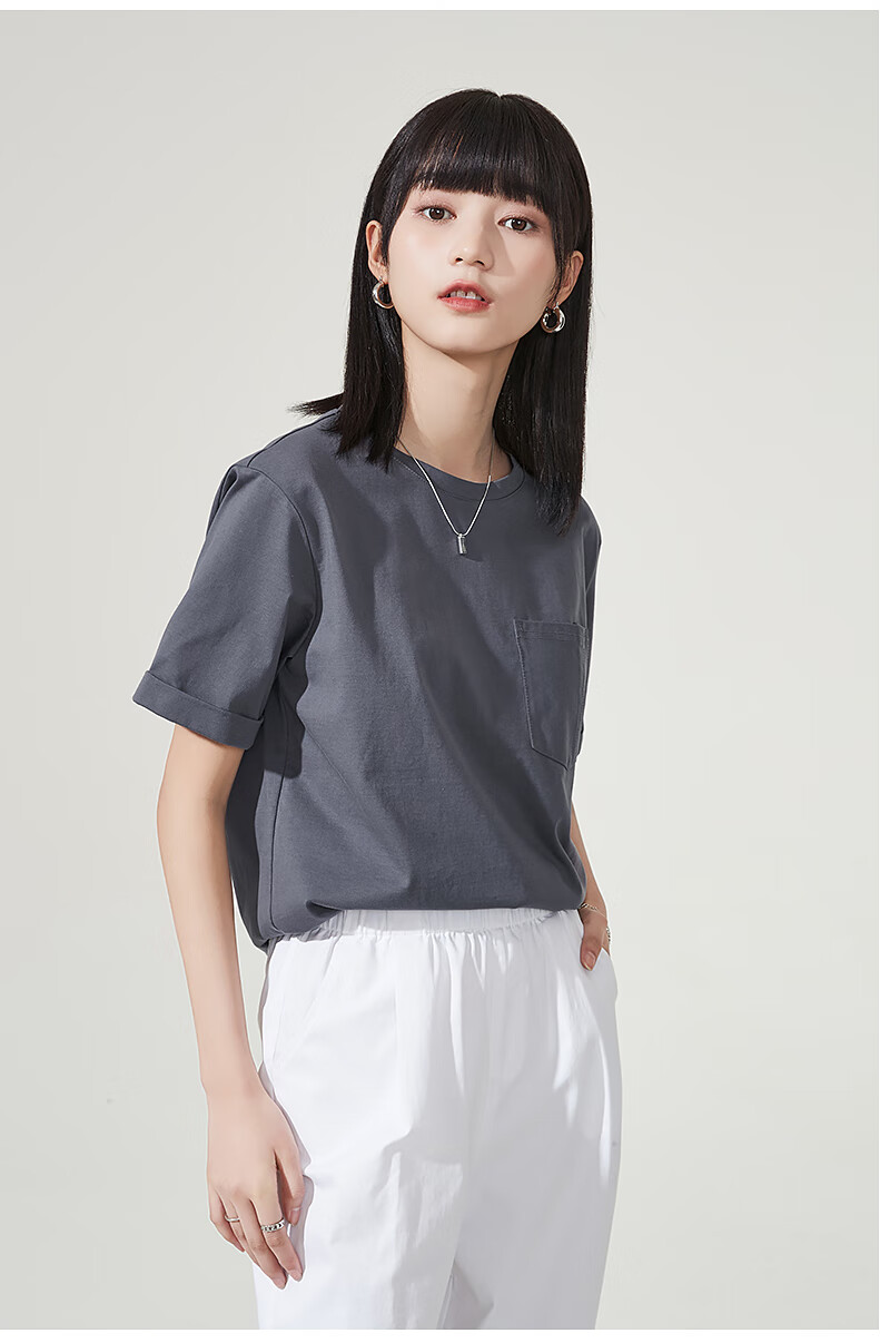 逸阳上衣女2022夏季新款短袖t恤女宽松显瘦纯色半袖薄款打底8634浅