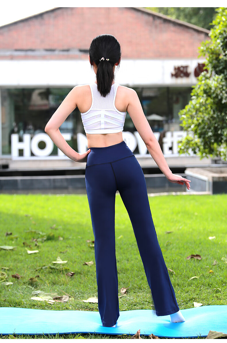 直筒瑜伽裤女弹力紧身瑜珈服跑步运动健身裤高腰微喇宽松舞蹈裤子黑色