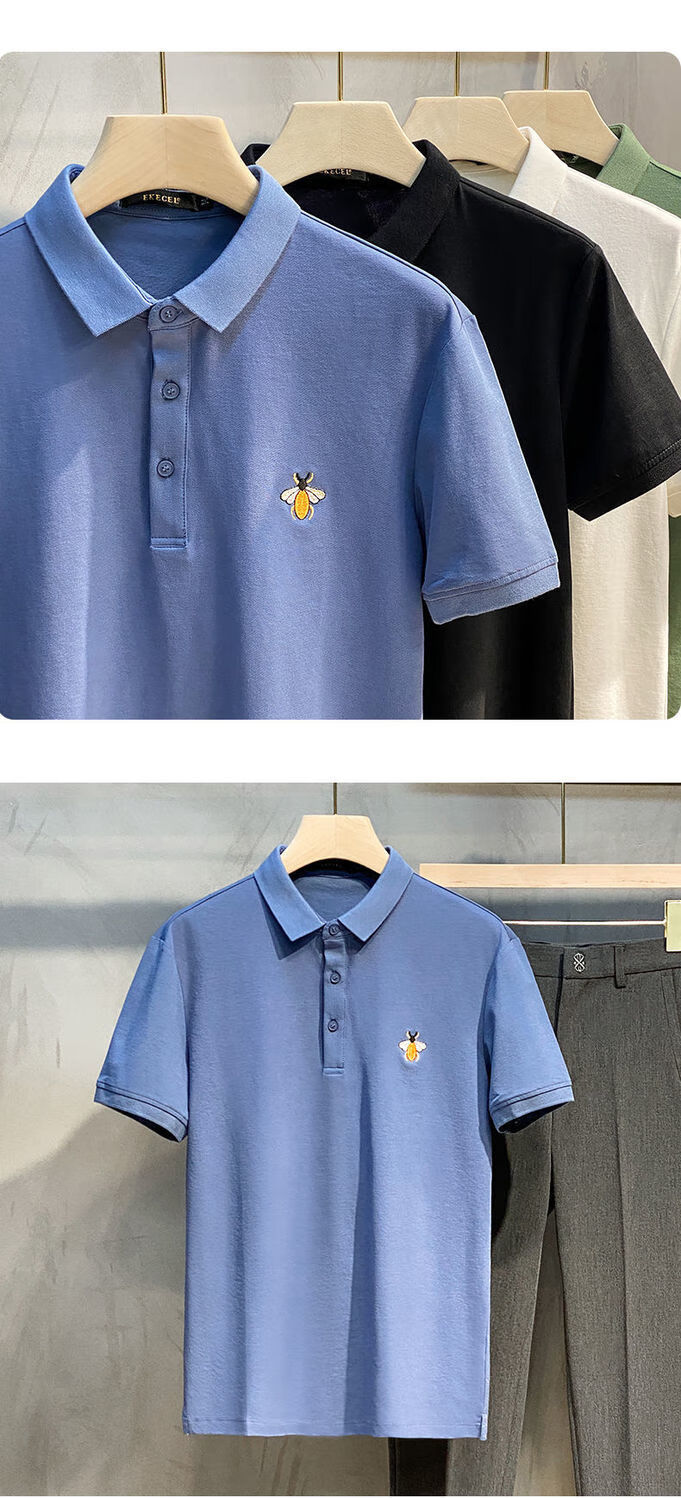 男夏季潮流衬衫领polo衫高端小蜜蜂刺绣polo衫男士短袖夏季新款韩版