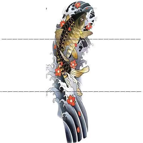 不掉鲤鱼纹身贴日式时尚男女锦鲤全臂彩色鱼刺青色前胸花臂防水纹身贴