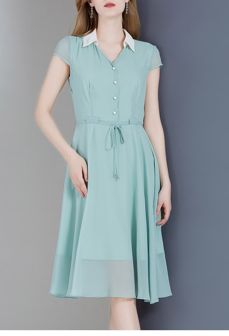 恒源祥中长款过膝雪纺连衣裙女2020新款妈妈夏装洋气大码裙子女裙g725