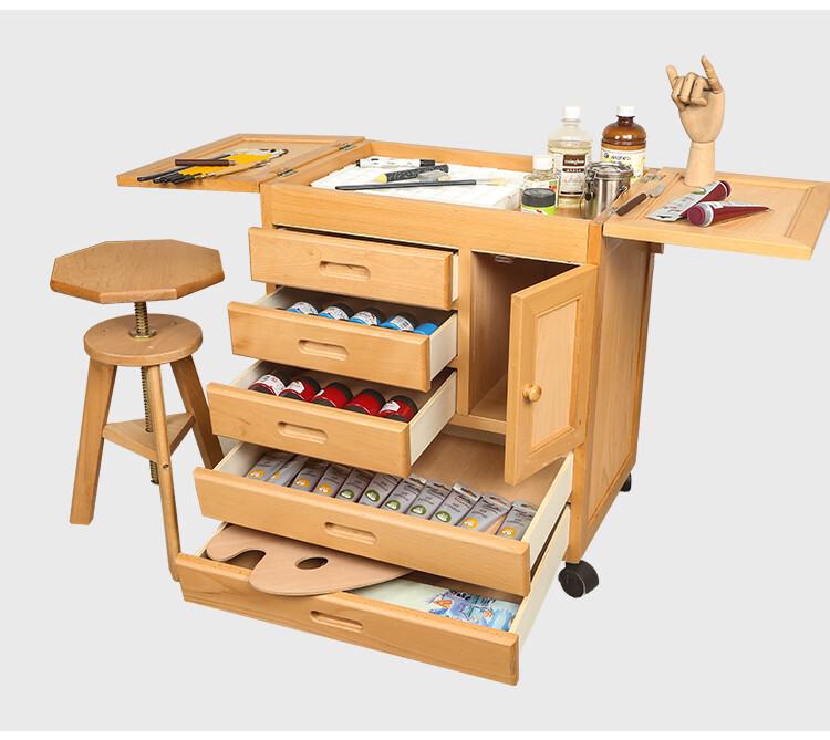 全实木升降画柜多功能油画车画柜国画画车油画储藏柜三层五层工具车