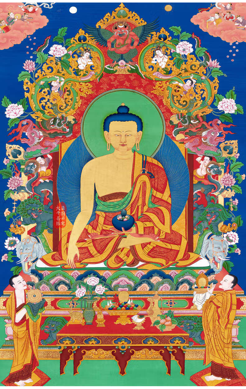 唐卡 释迦牟尼佛佛堂挂画藏密宗印刷家用菩萨像客厅装饰壁画 释迦摩尼