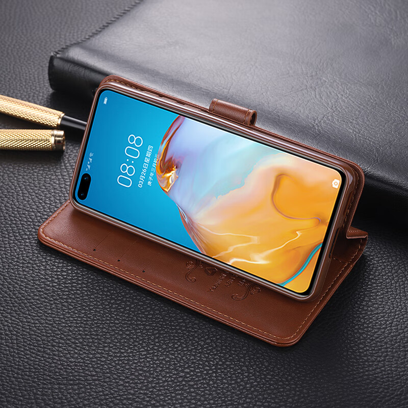 适用华为p40手机壳翻盖p40pro皮套保护套全包插卡防摔男女钱包款 p40