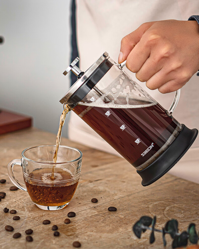 压滤壶法压壶玻璃手冲咖啡壶家用法式滤压壶手动泡茶过滤杯冲茶器