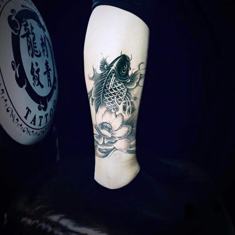 纹身贴草本锦鲤莲花富贵鱼防水纹身贴男女鲤鱼锦鲤手臂仿真花臂小腿