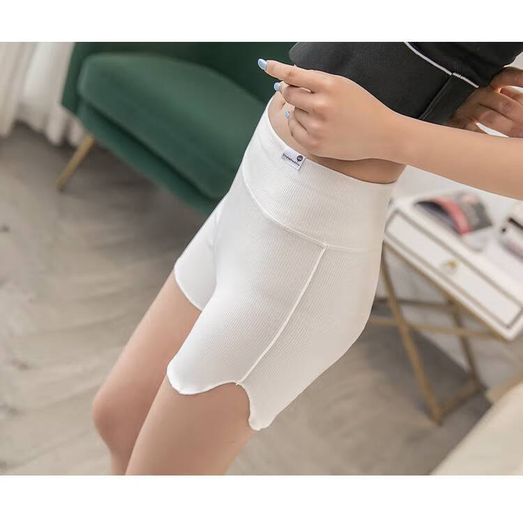 夏薄款可外穿宽松纯棉高腰收腹保险打底短裤头底裤衩 白色 白色2条装