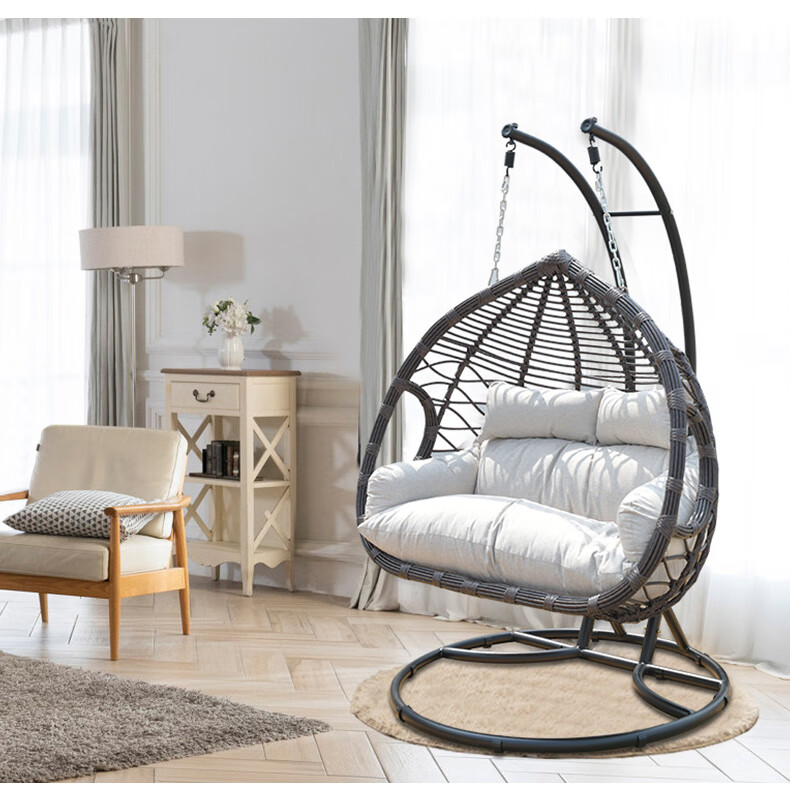 吊椅双人摇篮椅吊床家用室内懒人秋千椅摇椅阳台吊篮椅子藤椅 豪华款