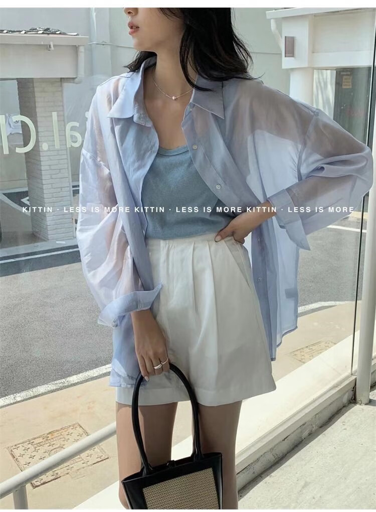 【抖音同款】上海芮丽娅欢喜家【爆爆衫】衬衫女2022年小众纽扣宽松长