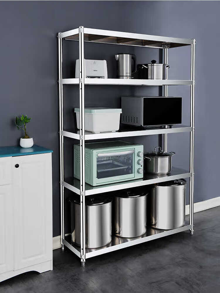 不锈钢厨房置物架落地多层货架储物架4家用杂物收纳放锅架子5碗柜加厚