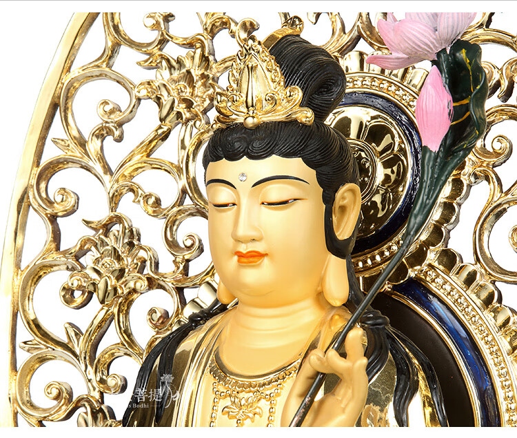 元承皇 台湾纯铜鎏金西方三圣大势至菩萨佛像本命佛家用供奉客厅摆件
