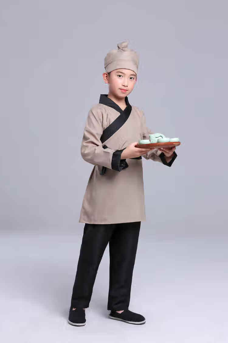 店小二演出服古装汉服套装儿童村民衣服男女演出服装古代老百姓表演服