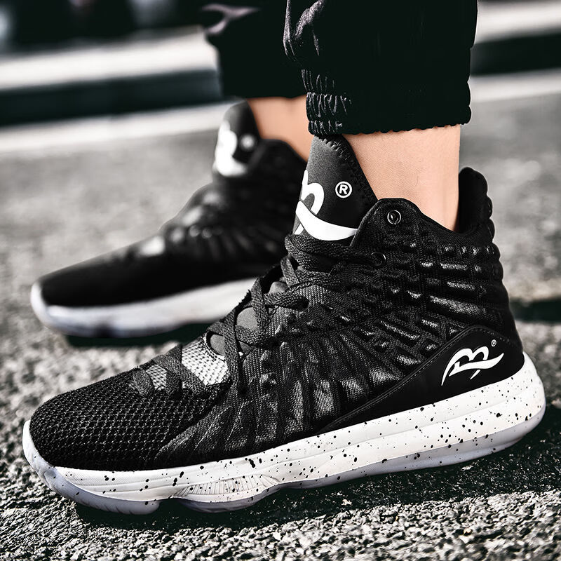 音速7代比赛篮球鞋男 青少年中高帮减震实战靴闪击有响声 6166黑色 37