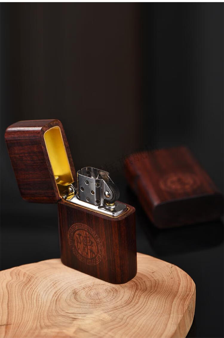 新品小叶紫檀木打火机刻字防风翻盖定制订做印字紫檀红木男士礼物翻盖