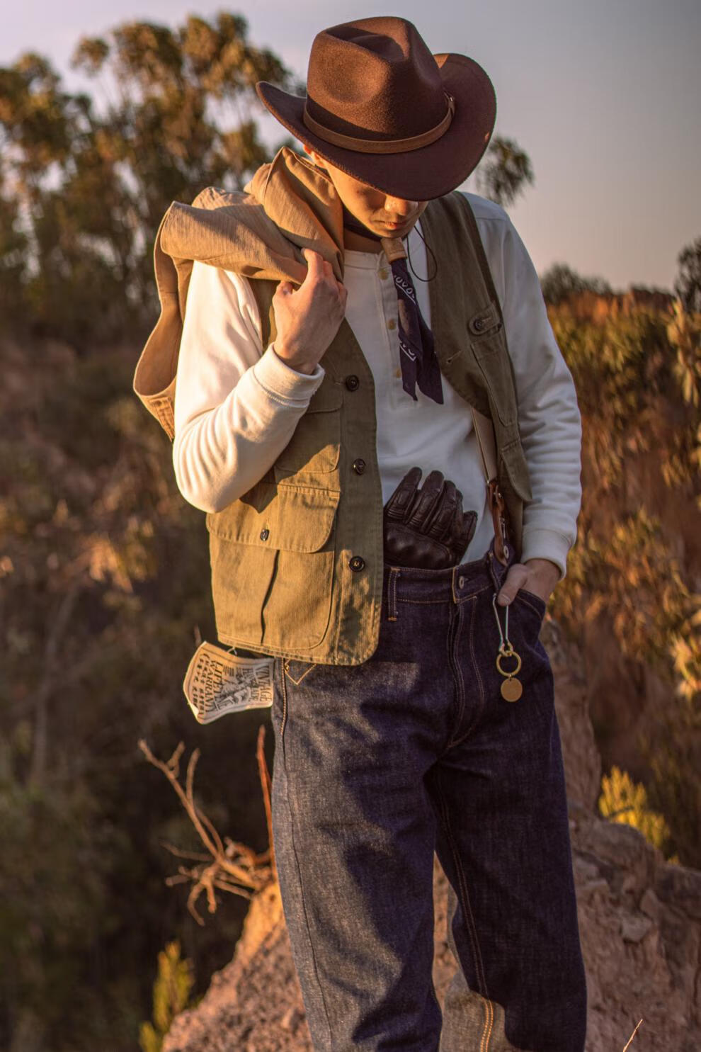 迪芙熙 西部牛仔帽休闲风百搭驼色皮带秋冬男亲子呢西部牛仔帽大沿宽