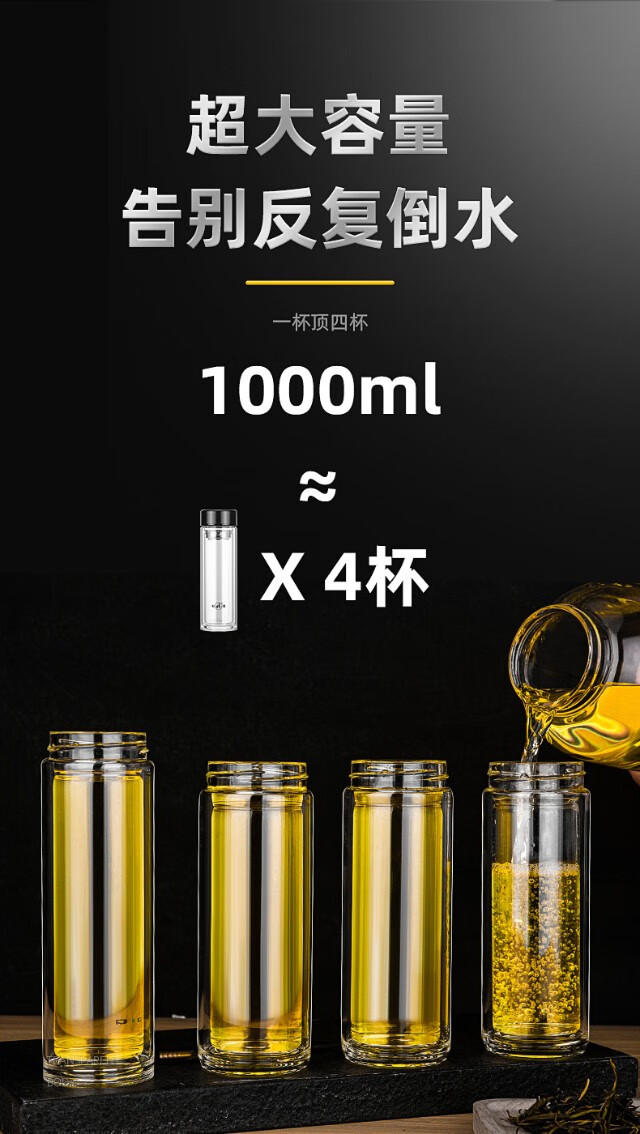 特百惠(tupperware) 特百惠旗舰同款 双层玻璃杯男大容量家用水杯子