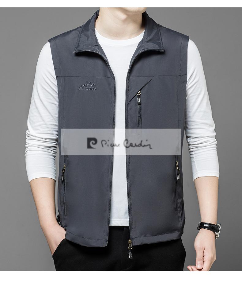 皮尔卡丹高档轻奢男装男士马甲春秋季薄款翻领坎肩户外速干马夹休闲
