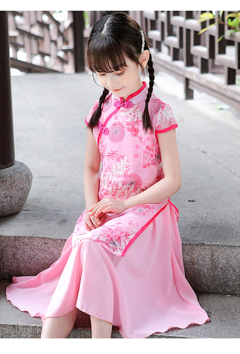 卡兔蓝猫女童旗袍夏季中国风儿童古装汉服小女孩复古连衣裙宝宝夏天