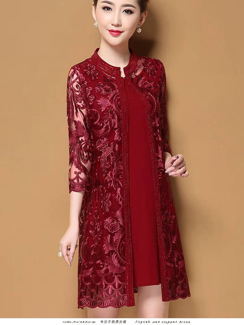 婚庆妈妈喜服大码喜婆婆春秋装大码喜宴妈妈服装大号女装宴会礼服中