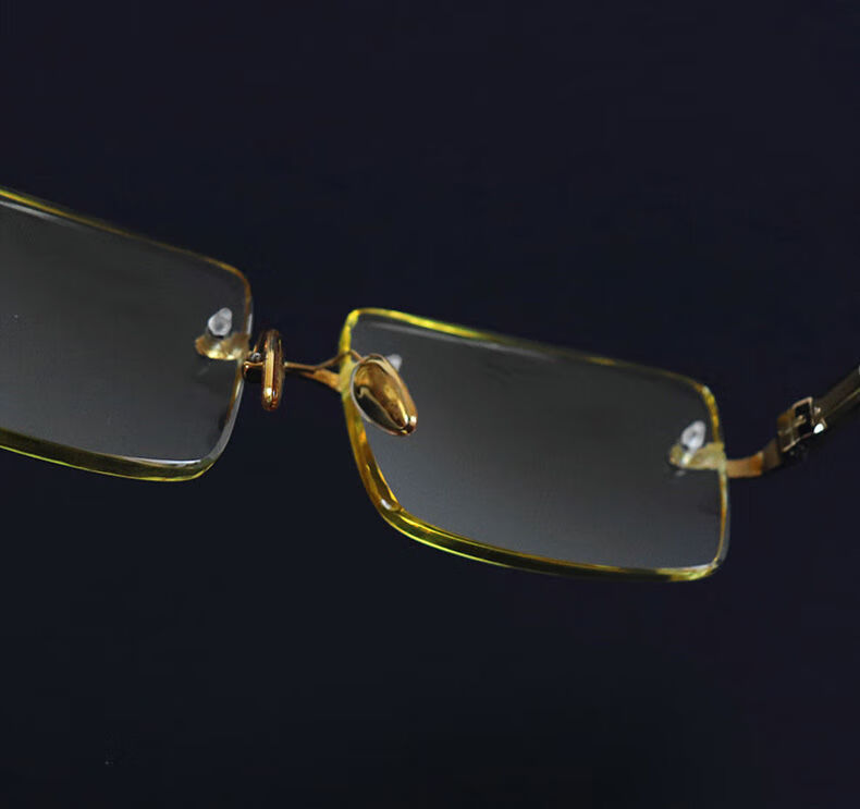 青养目石头镜无框切边甘草黄托力克纯眼镜天然竹叶青石头镜默认盒包装