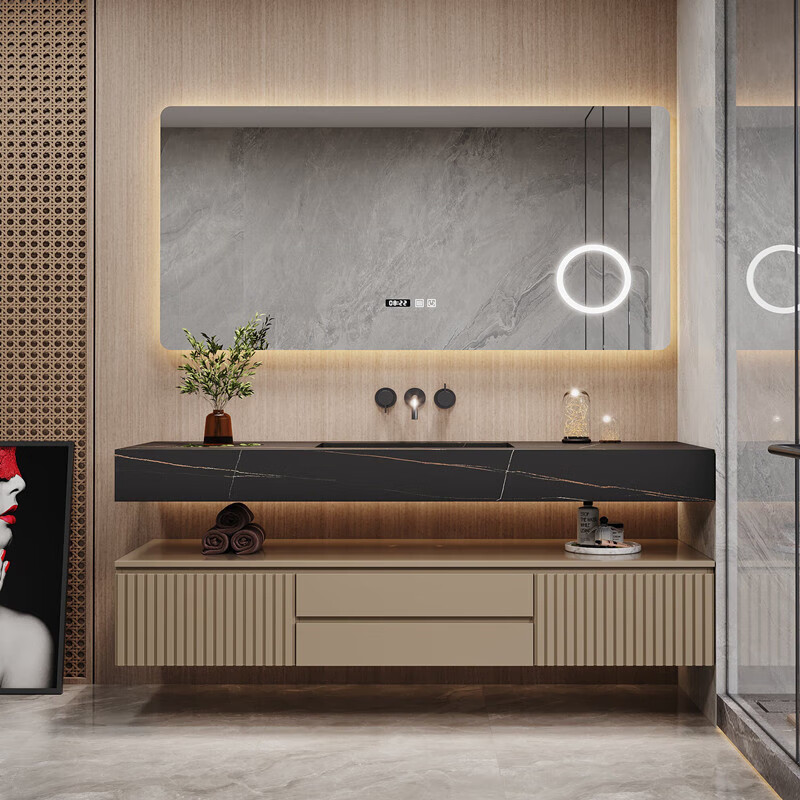 卫浴 科勒kohler轻奢实木岩板浴室柜现代简约智能洗脸洗手盆柜组合