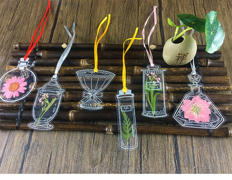 随机透明书签20张打孔 彩色丝带 可