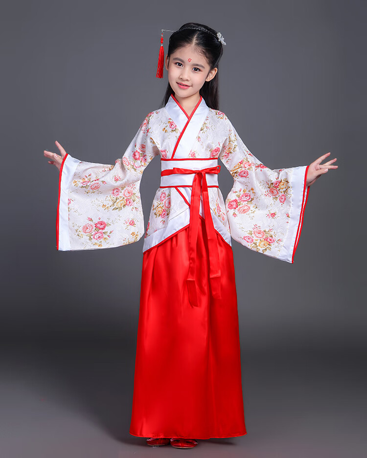 四】儿童古装唐装女童古装仙女装表演服古代公主古筝汉服 蓝色 150cm