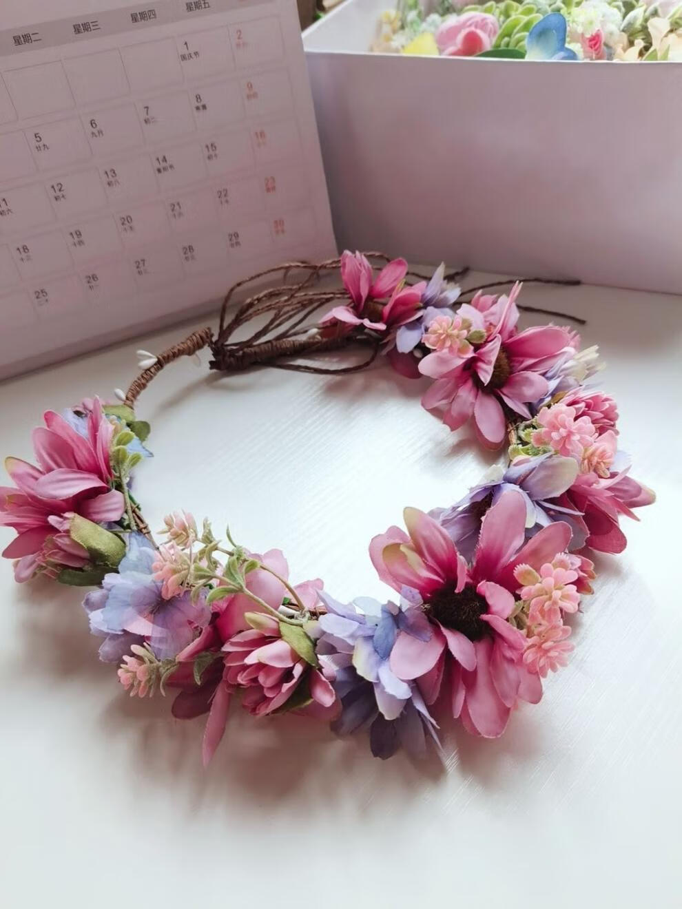 夏豹玫瑰花环森林系花朵新娘花环头饰度假配饰婚纱摄影写真发饰品o