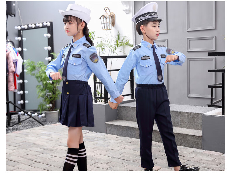服装警官服角色扮演衣套装小交警演出表演 女款长袖五件套白色帽子