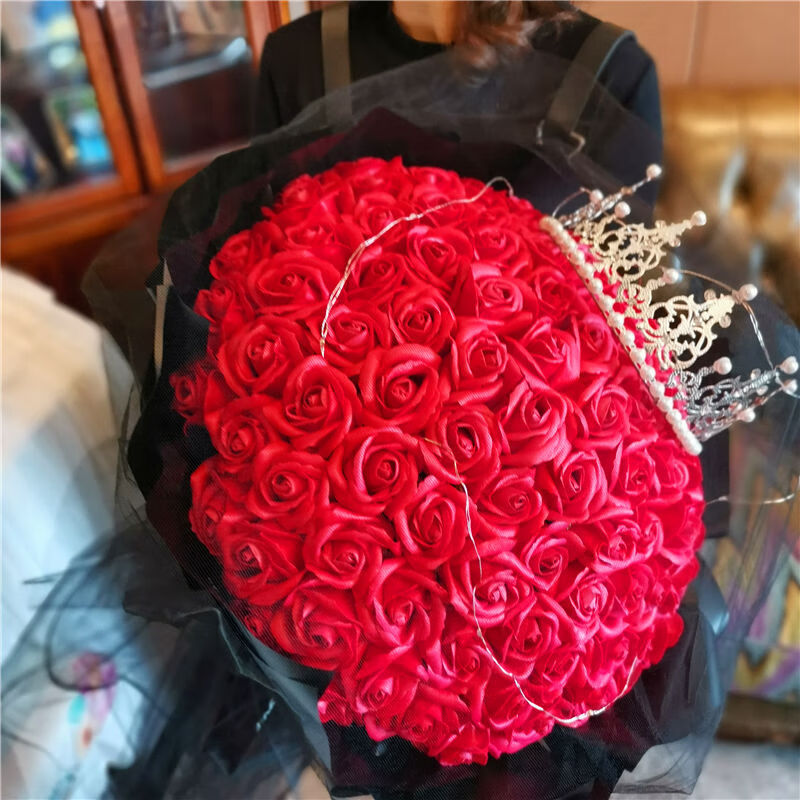 黑纱包装99朵香皂玫瑰花束肥皂花仿真花束生日礼物女生求婚手捧花 33