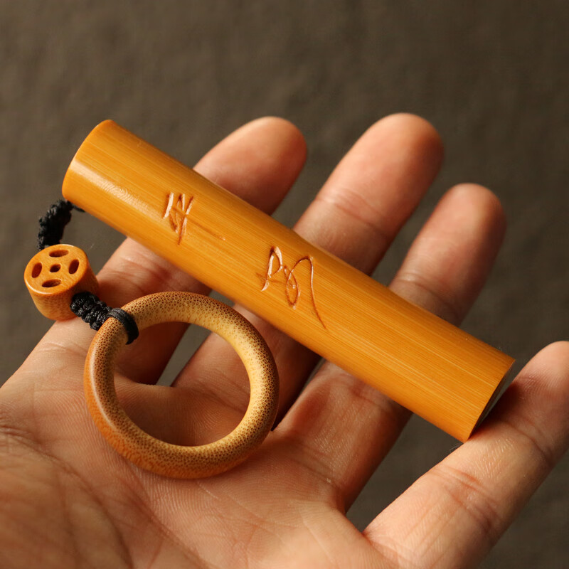 盘道精品名家书文纯手工雕刻天然实心竹手把件竹雕平安把玩竹小件