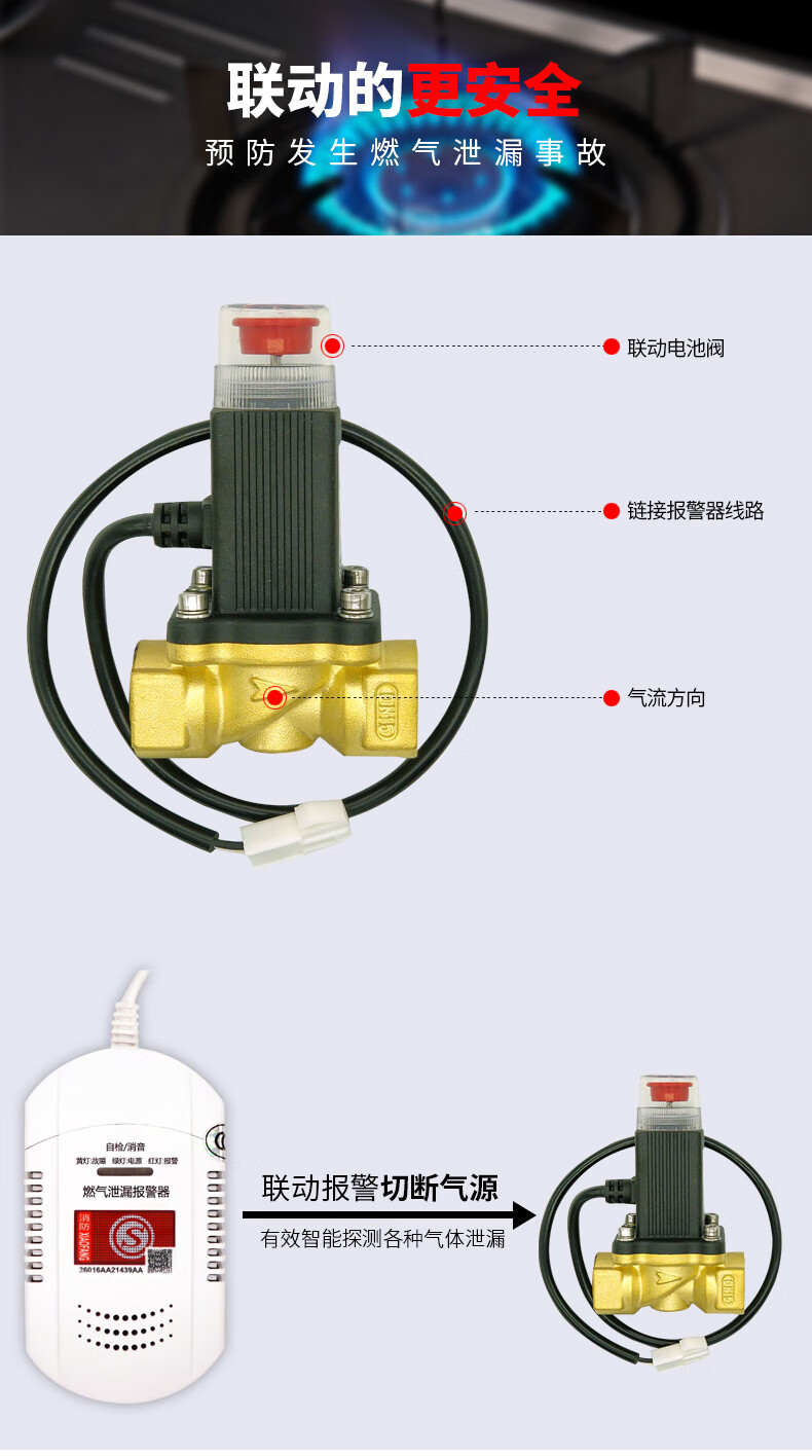 廚房家用燃氣報警器可燃液化氣天然氣洩漏管道電磁閥防漏自動切斷閥