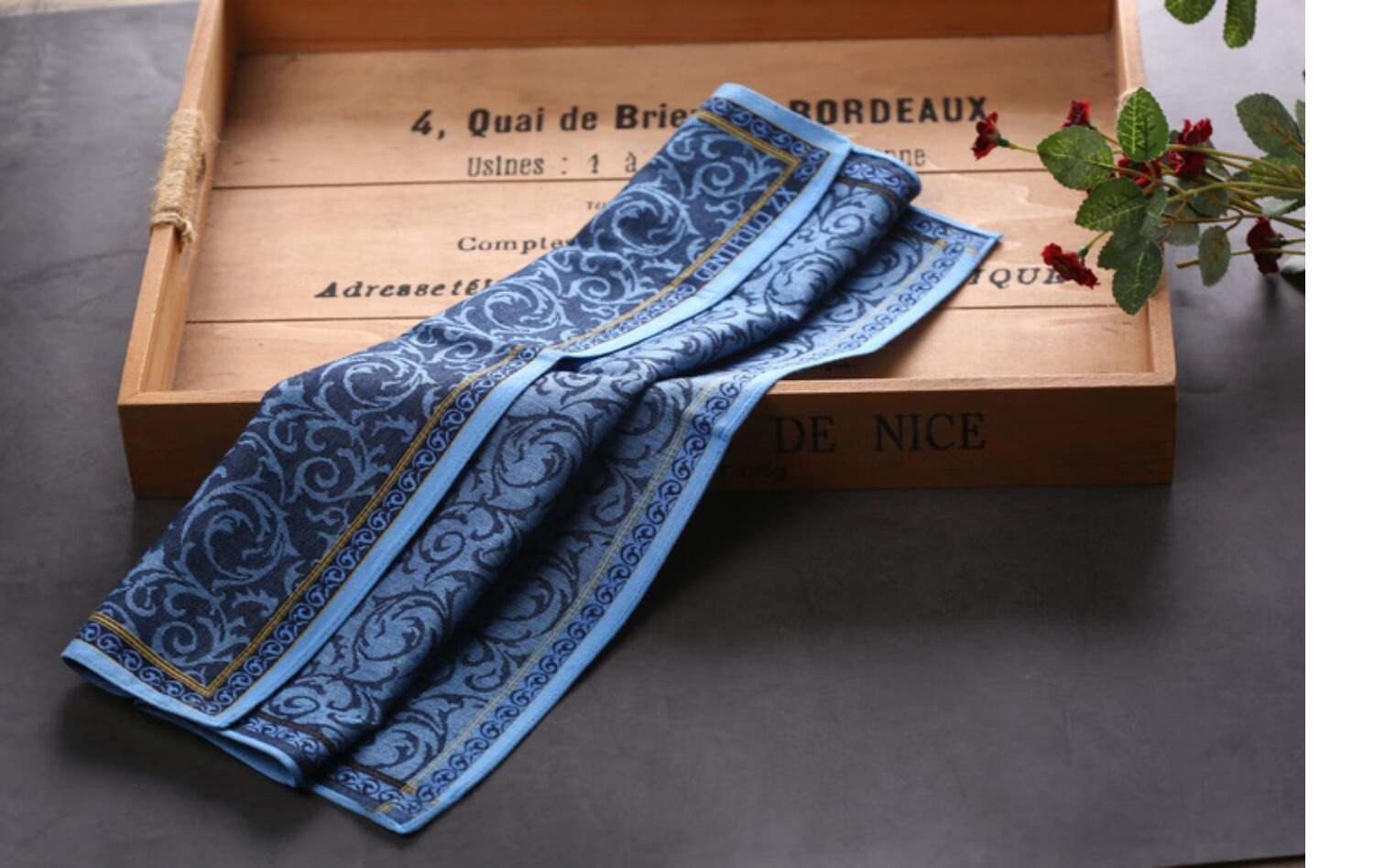 男士全棉手帕刺绣名字绅士英伦复古提花手绢商务男手帕刺绣logo青花瓷