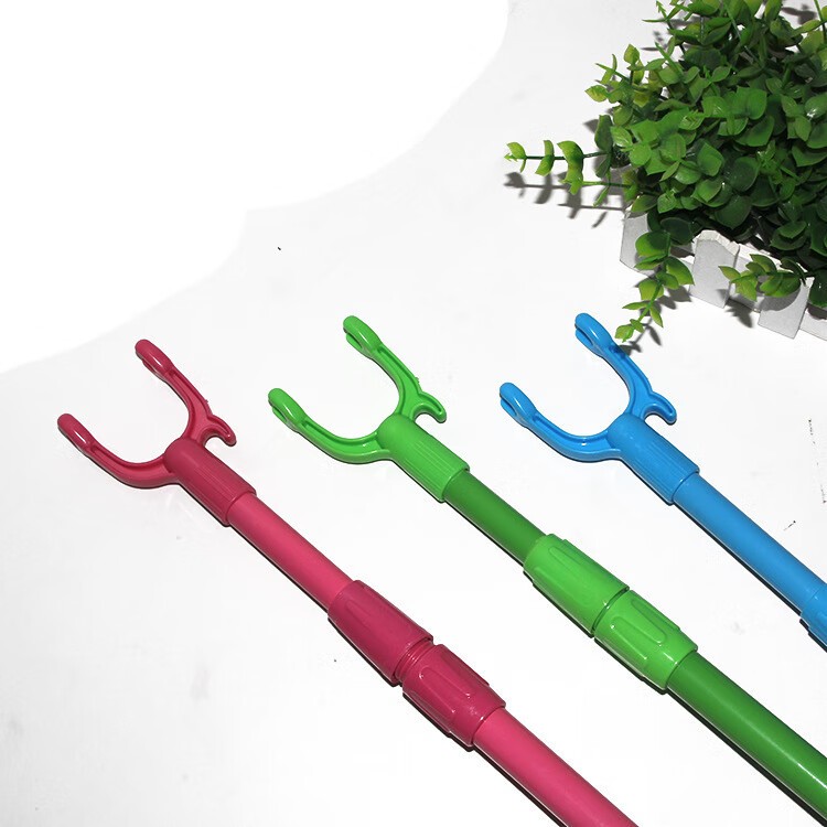 铁杆伸缩衣叉晒衣撑家用塑料晾衣服杆巧手阳台挑衣大叉子浅绿色