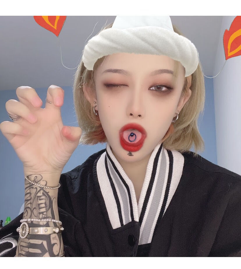 xingyan舌钉 钢舌钉穿孔舌头钉ins舌环穿刺饰品sn3845 深蓝 杆长16 杆