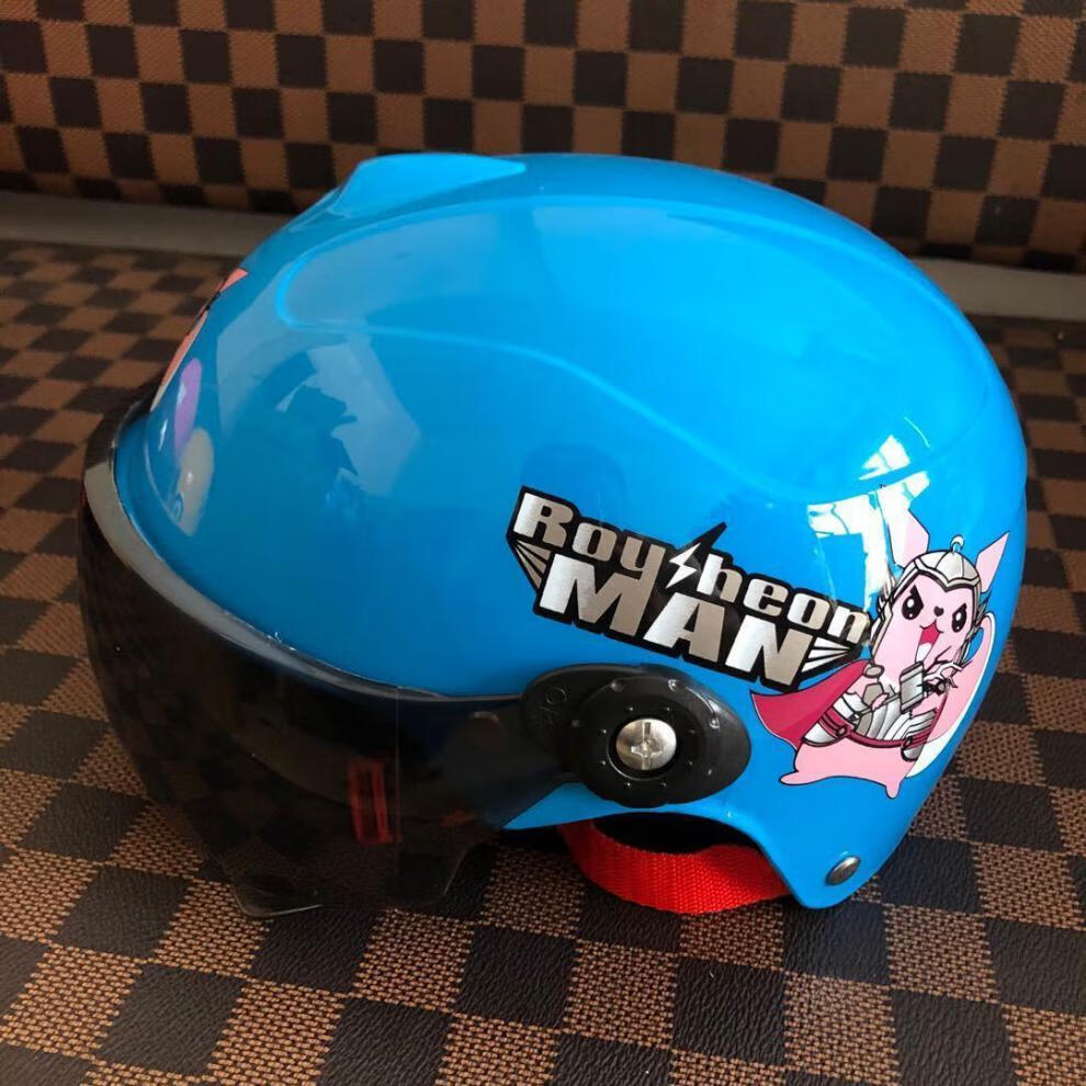 头盔小孩电动车电瓶车四季通用男女可爱防晒轻便式安全帽 基础款-蓝色