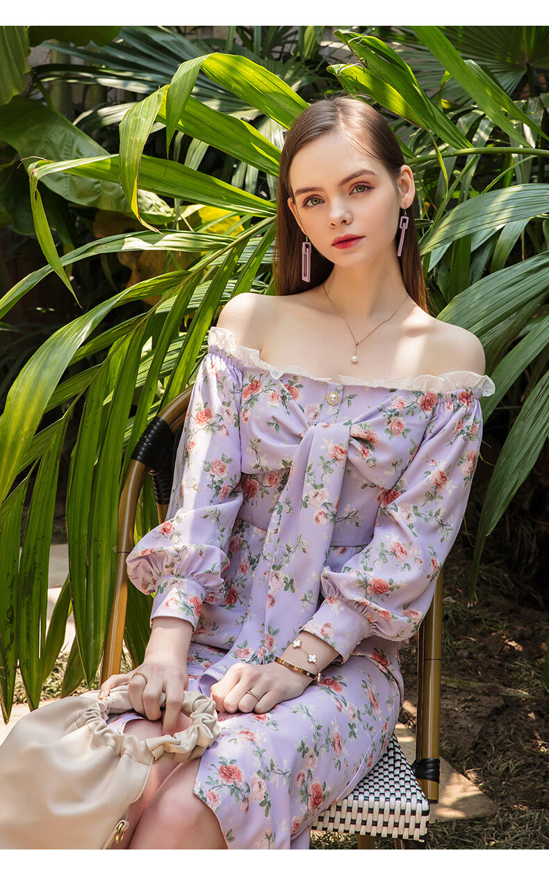 女装 连衣裙 衣阁里拉(yigelila) 衣阁里拉一字肩连衣裙女2020年春夏