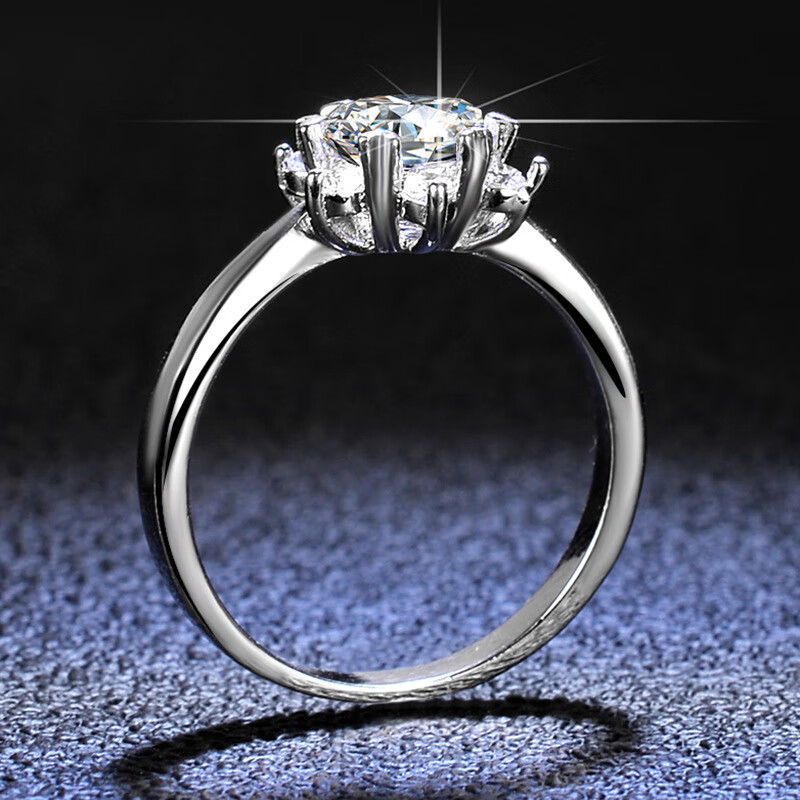 星眸珠宝s925银戒指女日韩风经典雪花d色莫桑钻戒求婚结婚礼物雪吻