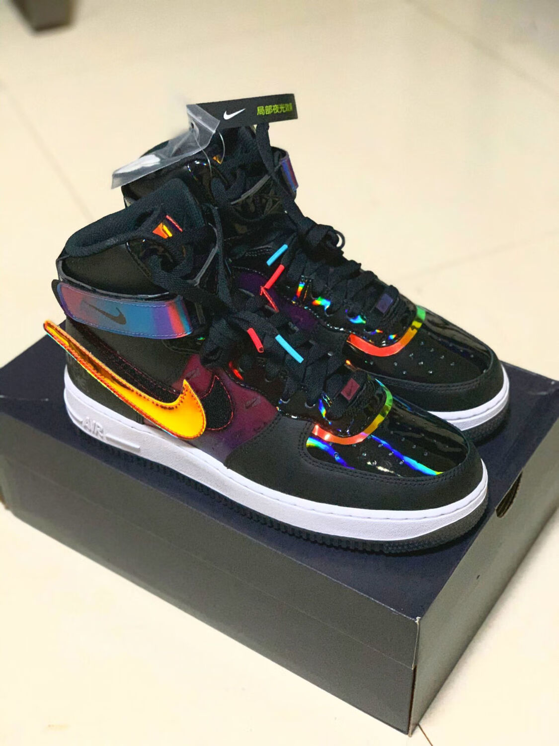 af1highgoodgame空军一号高帮电玩黑炫彩镭射白炫彩镭射魔术贴36