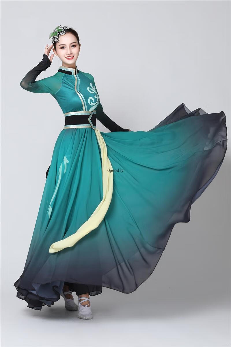 opeodly[蒙古族服装]蒙族舞蹈演出服女蒙古少数宫廷风表演成人舞大摆