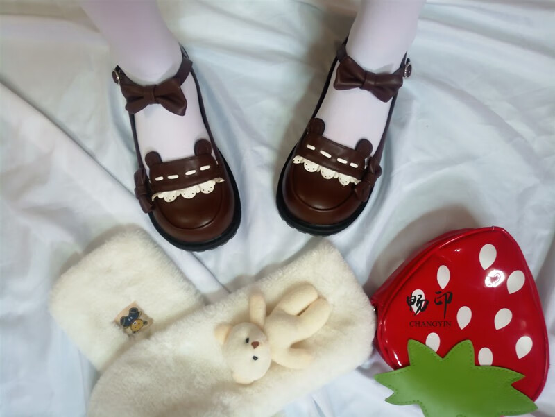 喵喵酱lolita波波熊低跟圆头可爱洛丽塔鞋少女单鞋cll 珠光生成色