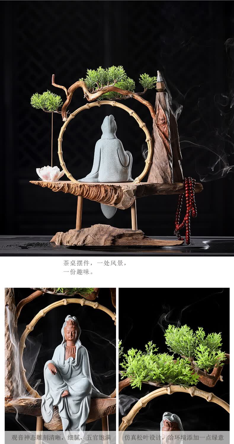中式观音菩萨佛像禅意摆件家居饰品客厅玄关桌面工艺品摆设自在观音